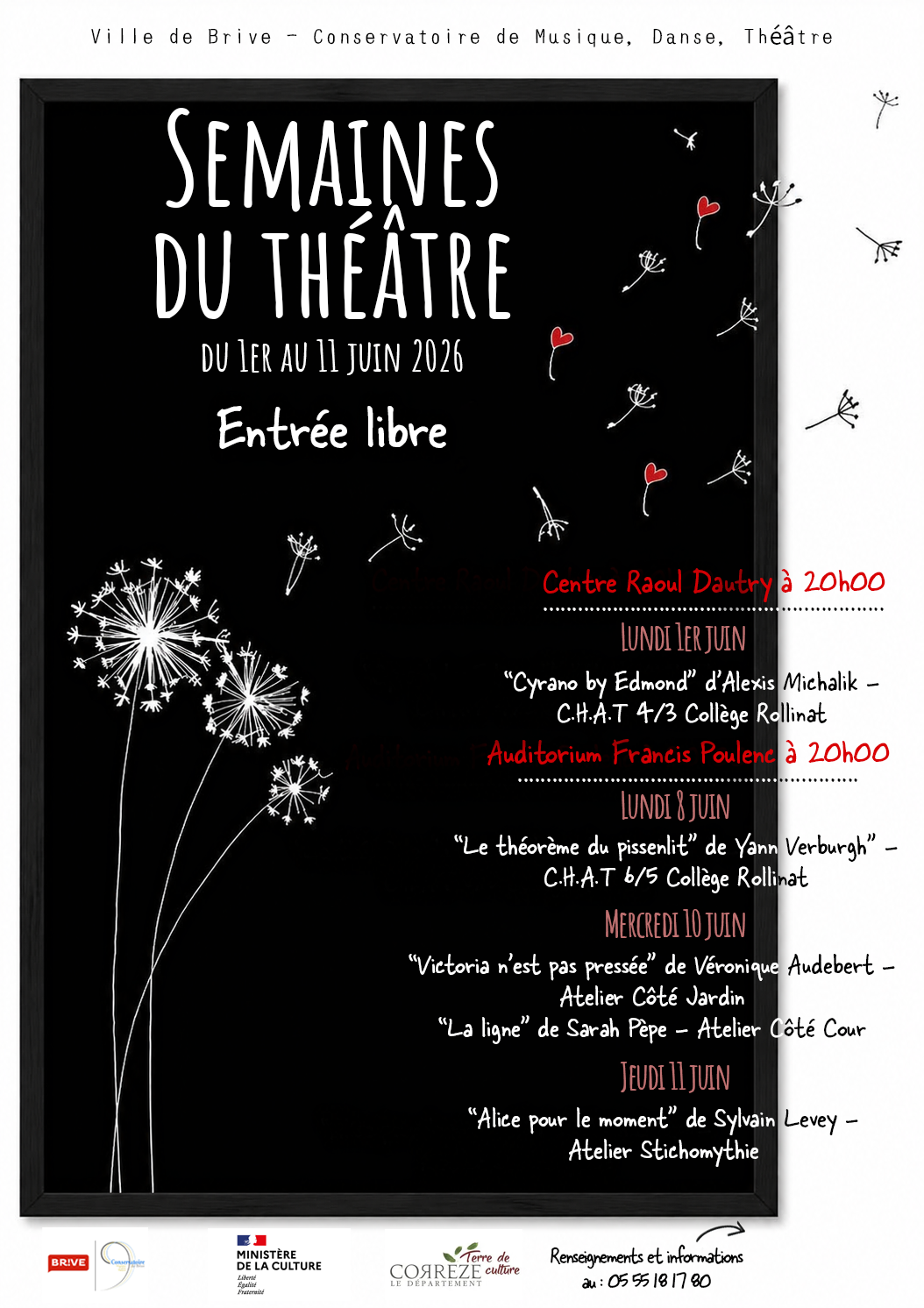 Semaines du théâtre - Pissenlit au vent avec des coeurs rouge